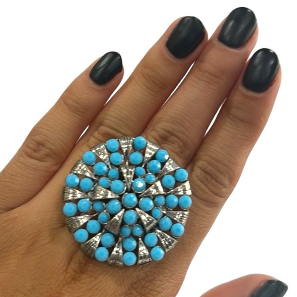 BABY BLUE SILVER ADJUSTABLE‎ BAND STRETCH COSTUME RING